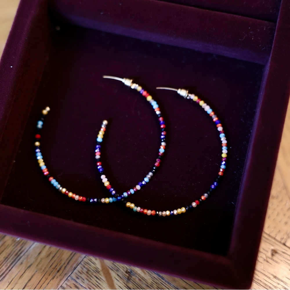 Colorful Beaded Hoop Earrings - Picture 5 of 5